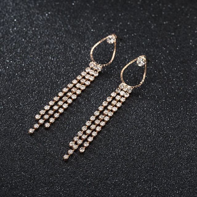 Geometric ring rhinestone tassel earrings