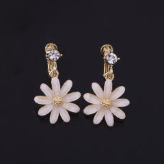 Daisy flower drop earrings clip on earrings
