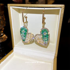 925 needle cubic zircon pave setting heart dangle earrings