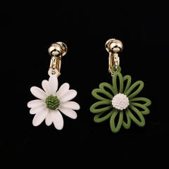 Daisy flower drop earrings clip on earrings