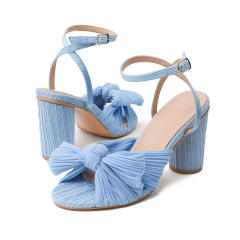 Elegant bow block heels sandals