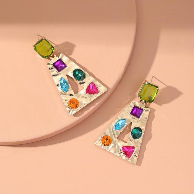 New Diamond trapezoidal color cubic zircon earrings