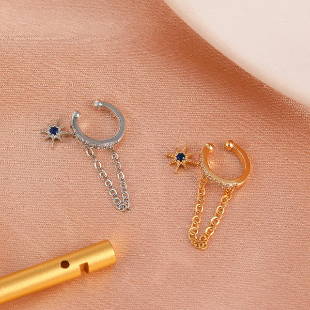 Diamond star chain tassel ear cuff