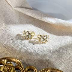 Pearl CZ beaded clip on earrings