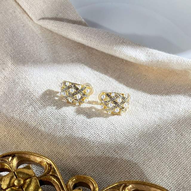 Pearl CZ beaded clip on earrings