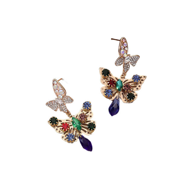 Color cubic zircon creative butterfly earrings