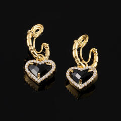 Black heart drop earrings clip on earrings