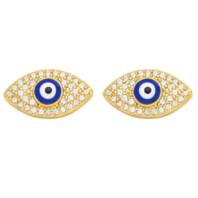 Color enamel pave setting cubic zircon evil eye ear studs