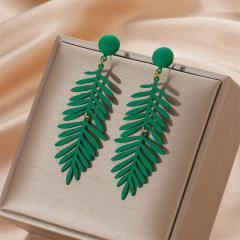 Color acrylic leaf dangle earrings for summer