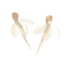 Cubic zircon tassel white leaf women earrings