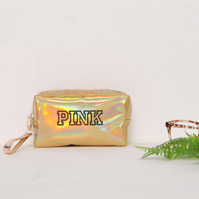 Laser PINK letter PU cosmetic bag