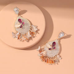 Pave setting rhinestone butterfly dangle earrings