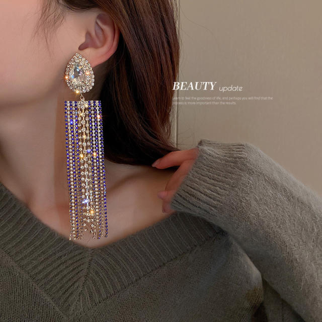 925 needle pave setting rhinestong tassel earrings for women