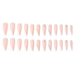 Nude color rhinestone false nails