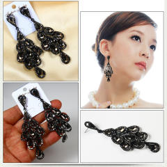 Luxury all black glass crystal dangle earrings for women