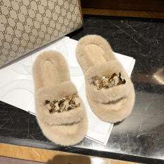 Metal chain fluffy slippers