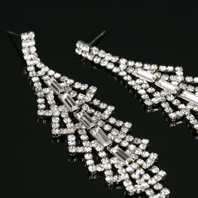 Luxury rhinestone pave setting long earrings
