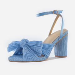 Elegant bow block heels sandals