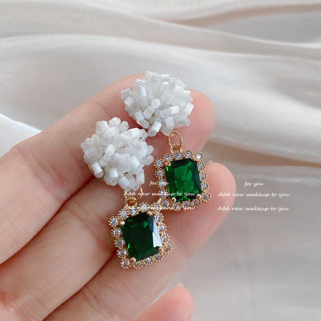 High-grade emerald earrings vintage beaded rhinestone earrings