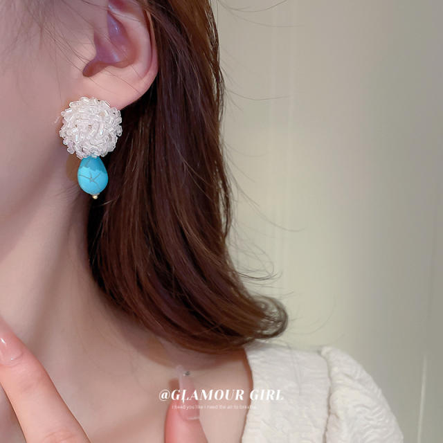 Silver needle summer turquoise drop earrings