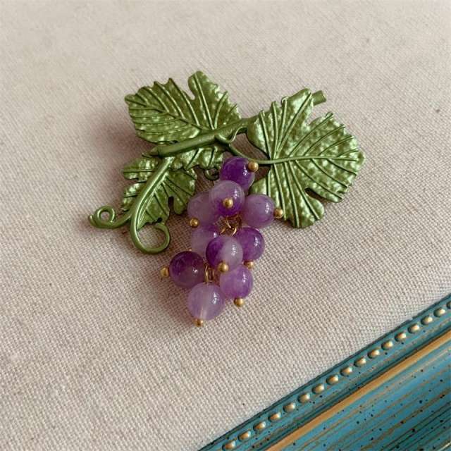 Baroque Mori style plant grape brooch earings