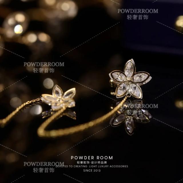 Korean fashion cubic zircon flower threader earrings