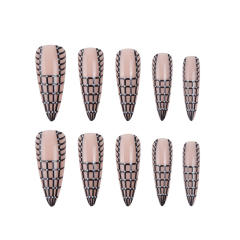 Checkered gliter women false nails