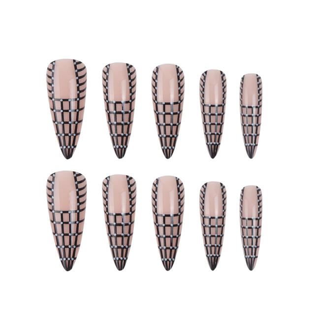 Checkered gliter women false nails