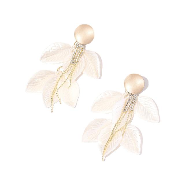 Natural shell leaf dangle earrings