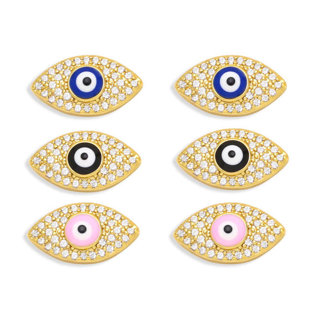 Color enamel pave setting cubic zircon evil eye ear studs