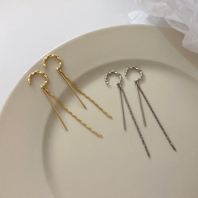 Open hoop long tassel clip on earrings