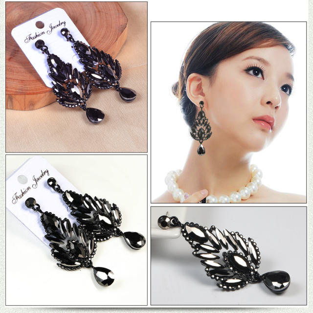 Luxury all black diamond dangle earrings