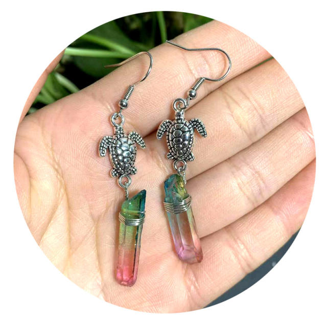 Boho cute turtle crystal dangle earrings