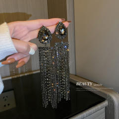 925 needle pave setting rhinestong tassel earrings for women