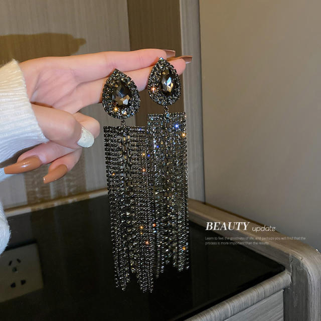 925 needle pave setting rhinestong tassel earrings for women
