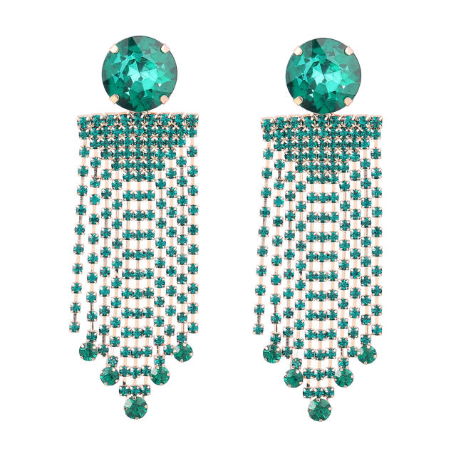 Color rhinestone tassel long earrings for women