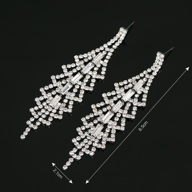 Luxury rhinestone pave setting long earrings