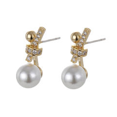 Knot diamond pearl clip on earrings