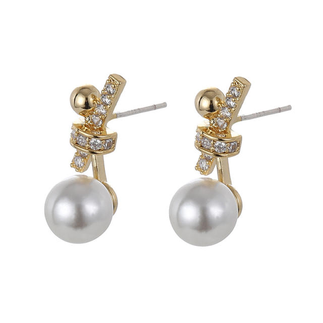 Knot diamond pearl clip on earrings