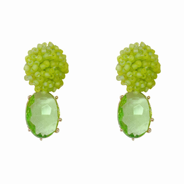 Creative vintage green color beads glass crystal earrings