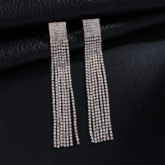 Rhinestone tassel long earrings