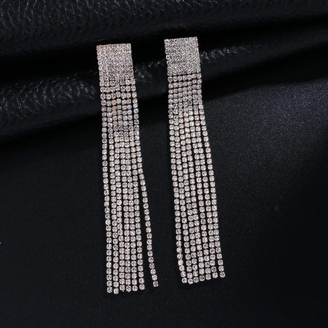 Rhinestone tassel long earrings