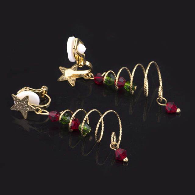 Christmas tree clip on earrings dangle earrings