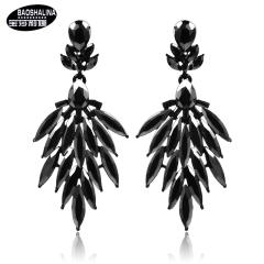 All black diamond pave setting dangle earrings