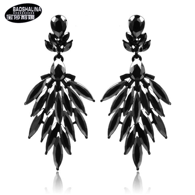 All black diamond pave setting dangle earrings
