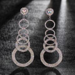 Rhinestone setting ring to ring long earrings