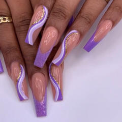 Purple color gliter false nails