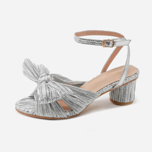 Elegant bow block heels sandals