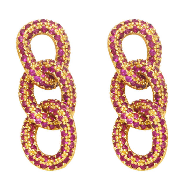 Full of color cubic zircon chain earrings