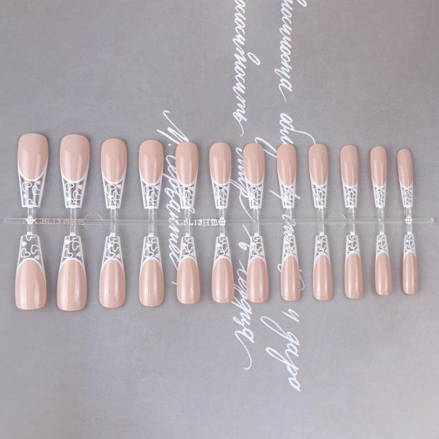 White heart clear false nails